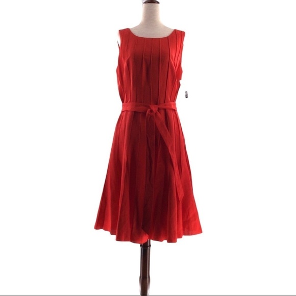 New Direction Dress Linen Blend Pleated Pintuck Tie Waist Dress - Picture 12 of 15